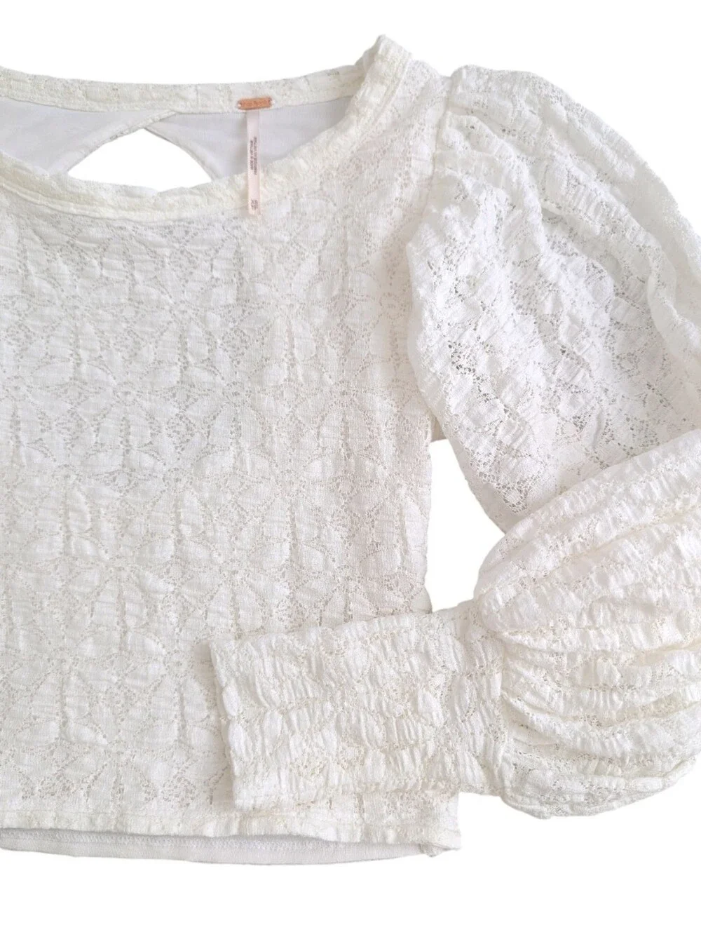 Free People Tea Time Top White Lace Long  Sleeve Cropped Size XS